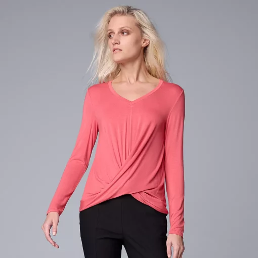 Women's Simply Vera Vera Wang Twist-Front Top -Simply Vera Vera Wang Shop 5853079 Comet Coral