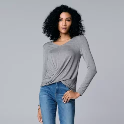 Women's Simply Vera Vera Wang Twist-Front Top -Simply Vera Vera Wang Shop 5853079 Medium Gray Heather