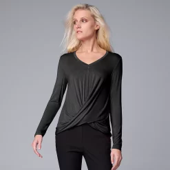 Women's Simply Vera Vera Wang Twist-Front Top -Simply Vera Vera Wang Shop 5853079 Vera Black