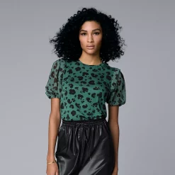 Women's Simply Vera Vera Wang Mixed-Media Top -Simply Vera Vera Wang Shop 5883436 Faded Leopard