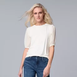 Women's Simply Vera Vera Wang Mixed-Media Top -Simply Vera Vera Wang Shop 5883436 Vanilla