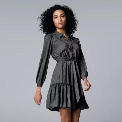 Women's Simply Vera Vera Wang Tiered Satin Shirtdress -Simply Vera Vera Wang Shop 5892424 Vera Black
