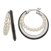 Simply Vera Vera Wang Silver Tone Simulated Pearl & Leather Layered Hoop Earrings