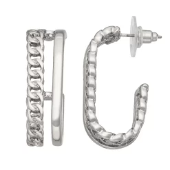 Simply Vera Vera Wang Silver Tone Curb Chain Double Row Oval C-Hoop Earrings
