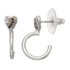 Simply Vera Vera Wang Silver Tone Pave Heart C Hoop Earrings