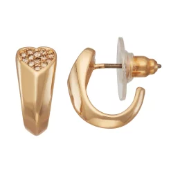 Simply Vera Vera Wang Silver Tone Pave Heart C Hoop Earrings