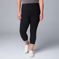 Plus Size Simply Vera Vera Wang High Rise Cotton Shaping Capri Leggings -Simply Vera Vera Wang Shop 5910213 Black