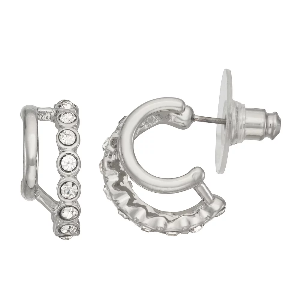 Simply Vera Vera Wang Silver Tone Post Stone Hoop Earrings 3 Simply Vera Vera Wang Silver Tone Post Stone Hoop Earrings