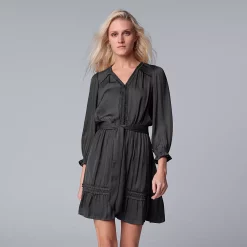 Petite Simply Vera Vera Wang Ruffle Satin Shirt Dress