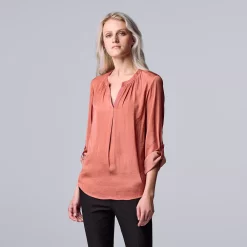 Women's Simply Vera Vera Wang Roll-Tab Sleeve Popover Blouse -Simply Vera Vera Wang Shop 6171470 Shabby Rose